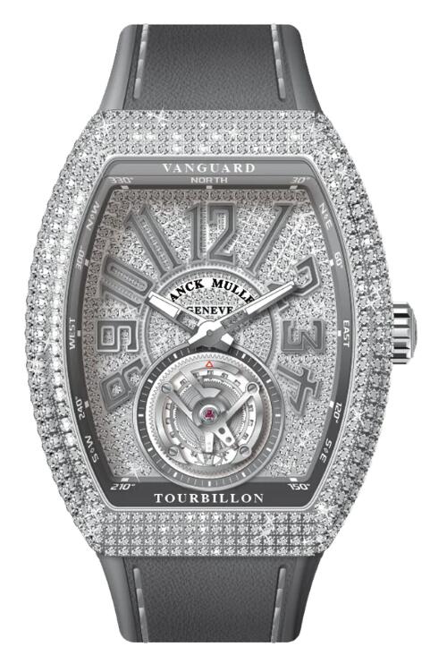 Best FRANCK MULLER Vanguard Tourbillon Stainless Steel White Diamonds Case and Dial - Grey V 41 T D CD (TT) (AC) (DIAM TT AC) Replica Watch